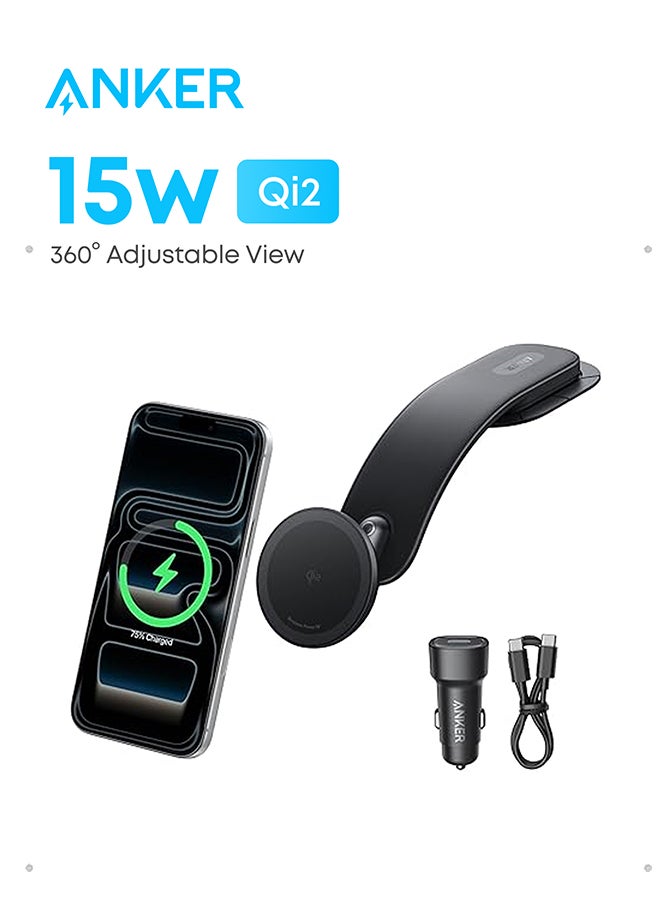 شاحن سيارة لاسلكي MagGo (لوحة)، محول سيارة سريع الشحن معتمد Qi2 بقوة 15 واط مع تثبيت قوي من سبائك B، عرض قابل للتعديل 360°، لجهاز iPhone 17/16/15/14 والمزيد - Image 1